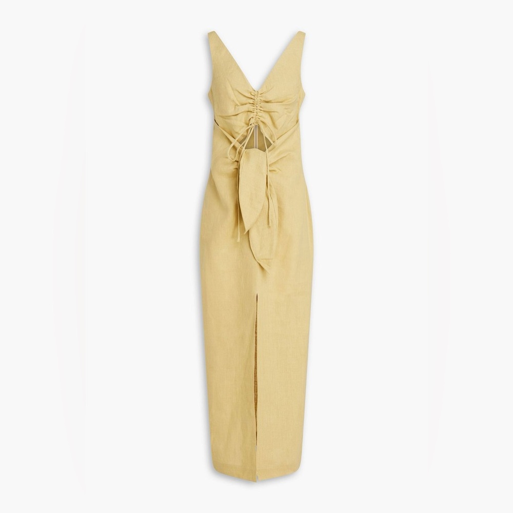 Nanushka cutout ruched linen midi dress - Size XS